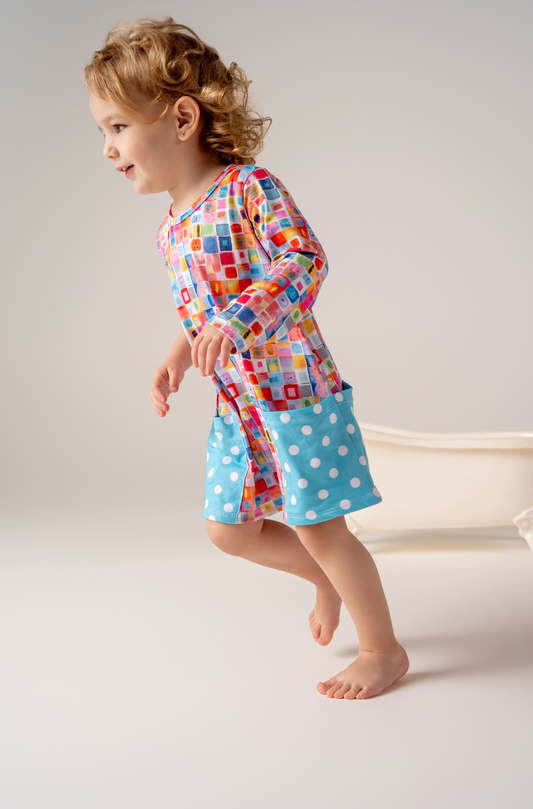 Conjunto Infantil Camisola Manga Longa e Calcinha Quadros e Quadrados Voilá | Feitas para dormir, perfeitas para brincar