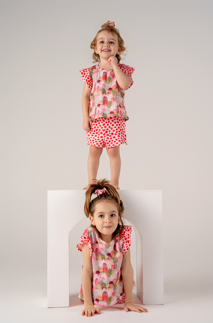 Conjunto Infantil Blusinha com Babado e Short Aquarela de Verão
