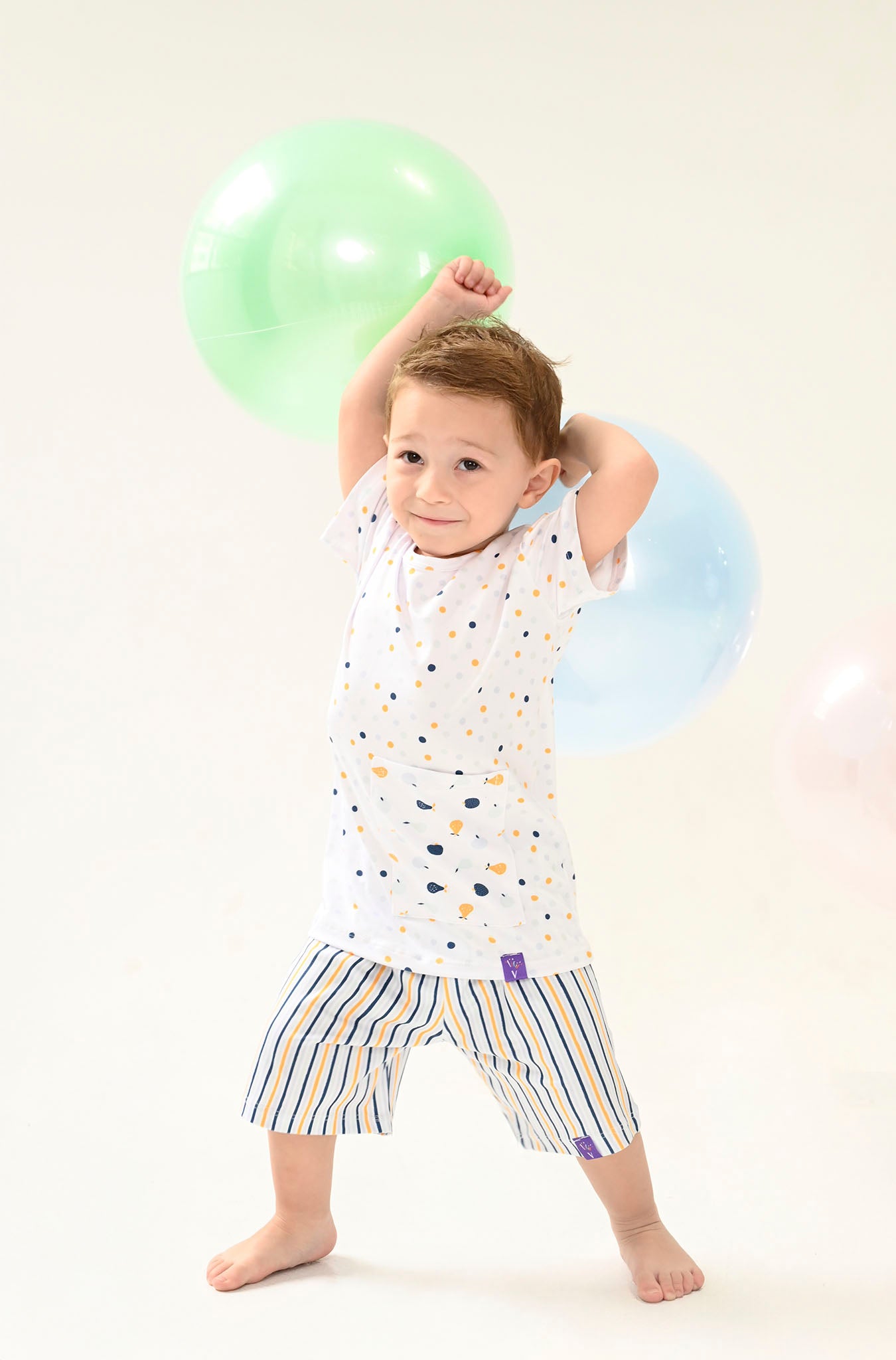 Conjunto Infantil Manga Curta Mosaico de Frutas