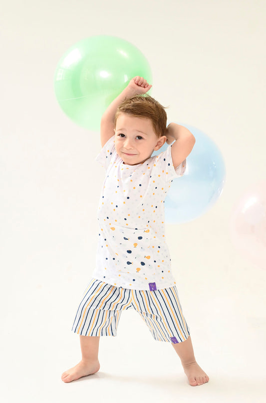 Conjunto Infantil Manga Curta Mosaico de Frutas