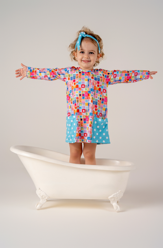 Conjunto Infantil Camisola Manga Longa e Calcinha Quadros e Quadrados Voilá | Feitas para dormir, perfeitas para brincar