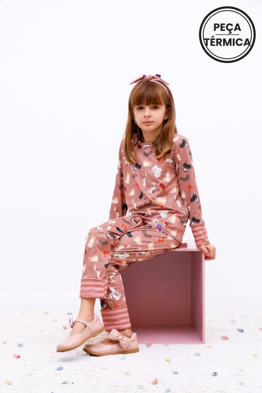 Conjunto Infantil Térmico Manga Longa e Calça Cachorrinha Viola