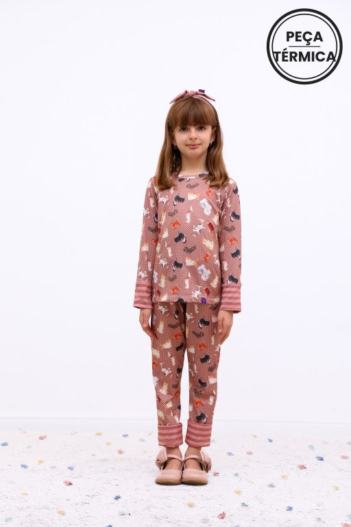 Conjunto Infantil Térmico Manga Longa e Calça Cachorrinha Viola