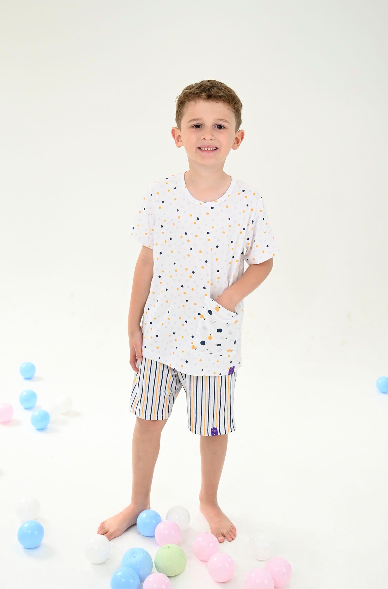 Conjunto Infantil Manga Curta Mosaico de Frutas