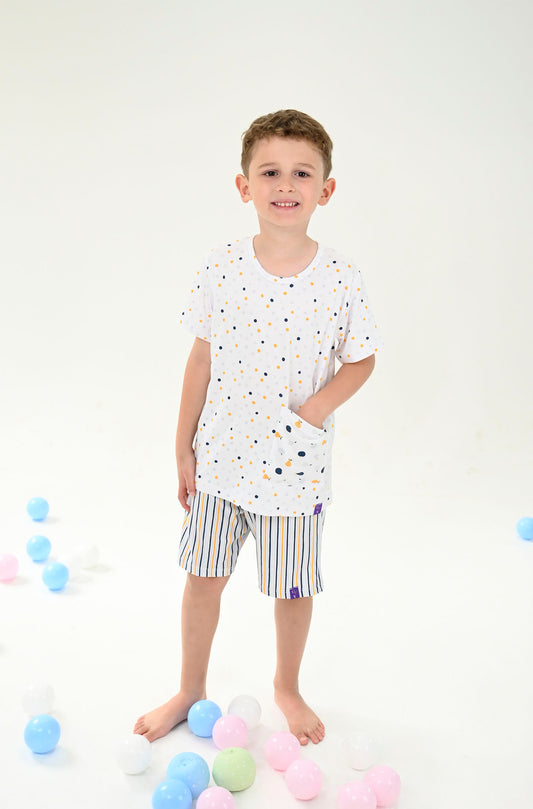 Conjunto Infantil Manga Curta Mosaico de Frutas