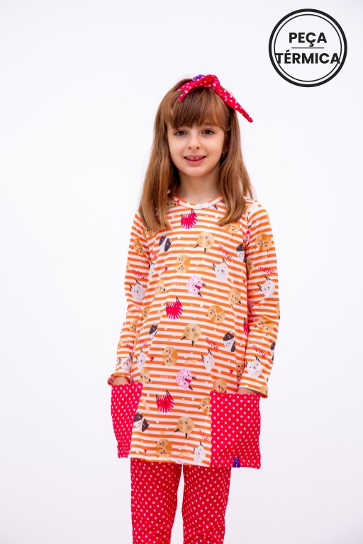 Conjunto Infantil Térmico Com Camisola Manga Longa e Legging Gata Vavá