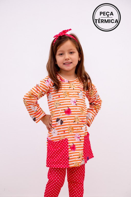 Conjunto Infantil Térmico Com Camisola Manga Longa e Legging Gata Vavá