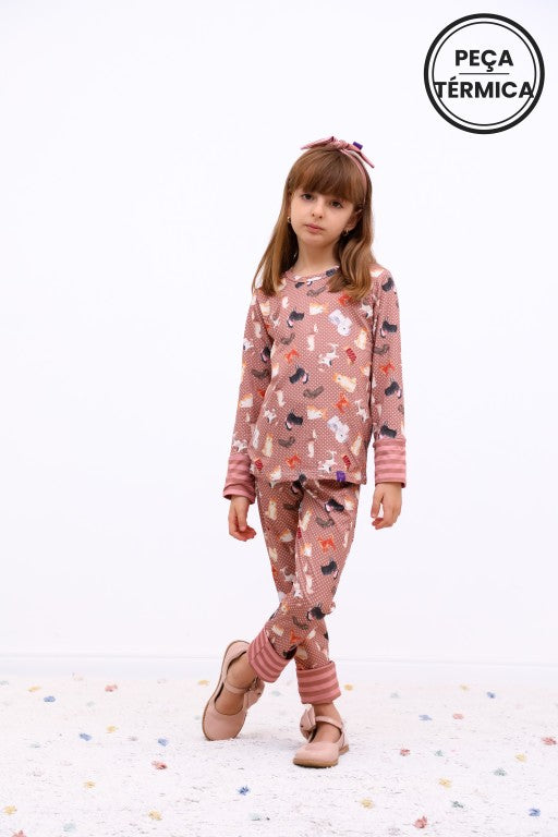 Conjunto Infantil Térmico Manga Longa e Calça Cachorrinha Viola