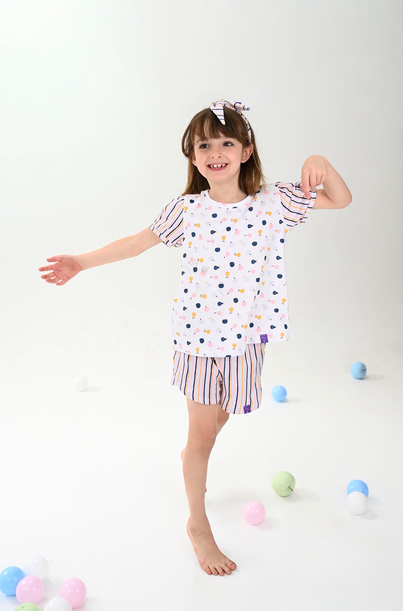 Conjunto Infantil Manga Curta Aquarela de Frutas