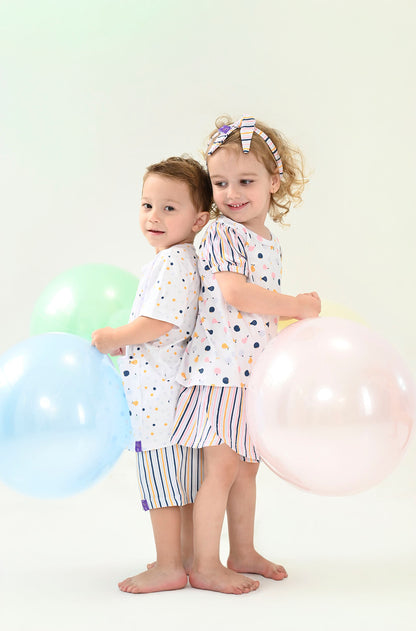 Conjunto Infantil Manga Curta Mosaico de Frutas