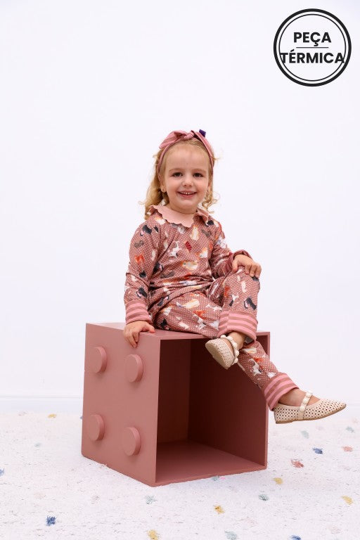 Conjunto Infantil Térmico Manga Longa e Calça Cachorrinha Viola