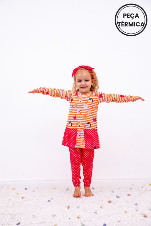 Conjunto Infantil Térmico Com Camisola Manga Longa e Legging Gata Vavá