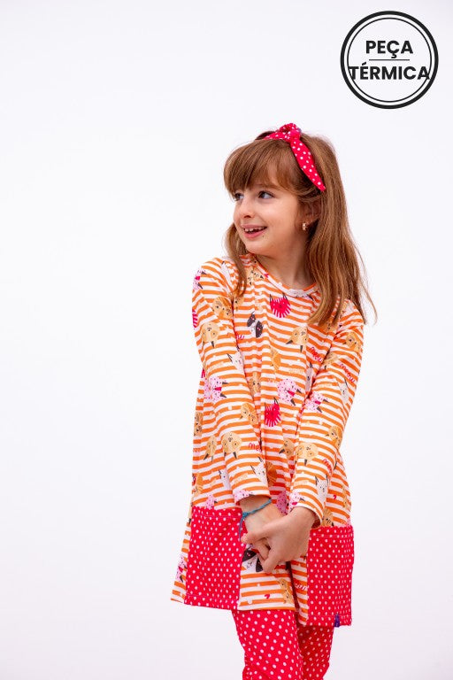 Conjunto Infantil Térmico Com Camisola Manga Longa e Legging Gata Vavá