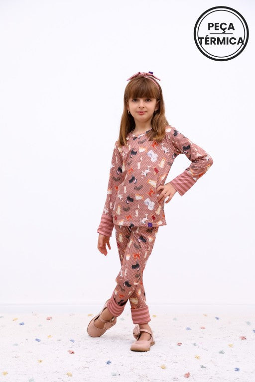 Conjunto Infantil Térmico Manga Longa e Calça Cachorrinha Viola