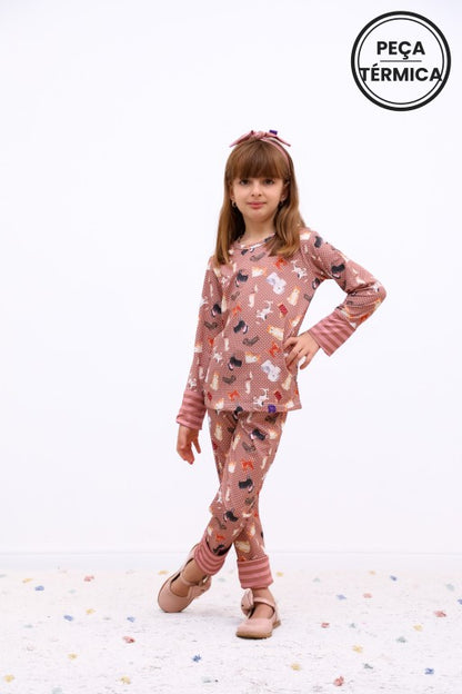 Conjunto Infantil Térmico Manga Longa e Calça Cachorrinha Viola