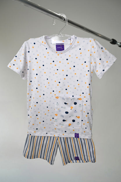 Conjunto Infantil Manga Curta Mosaico de Frutas
