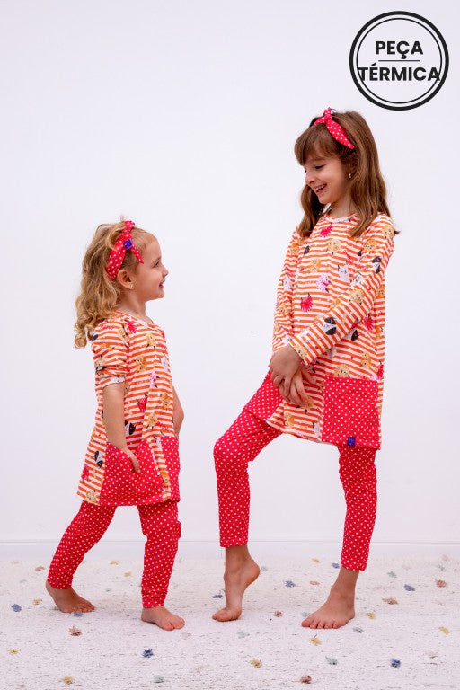 Conjunto Infantil Térmico Com Camisola Manga Longa e Legging Gata Vavá