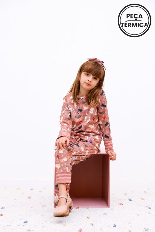Conjunto Infantil Térmico Manga Longa e Calça Cachorrinha Viola