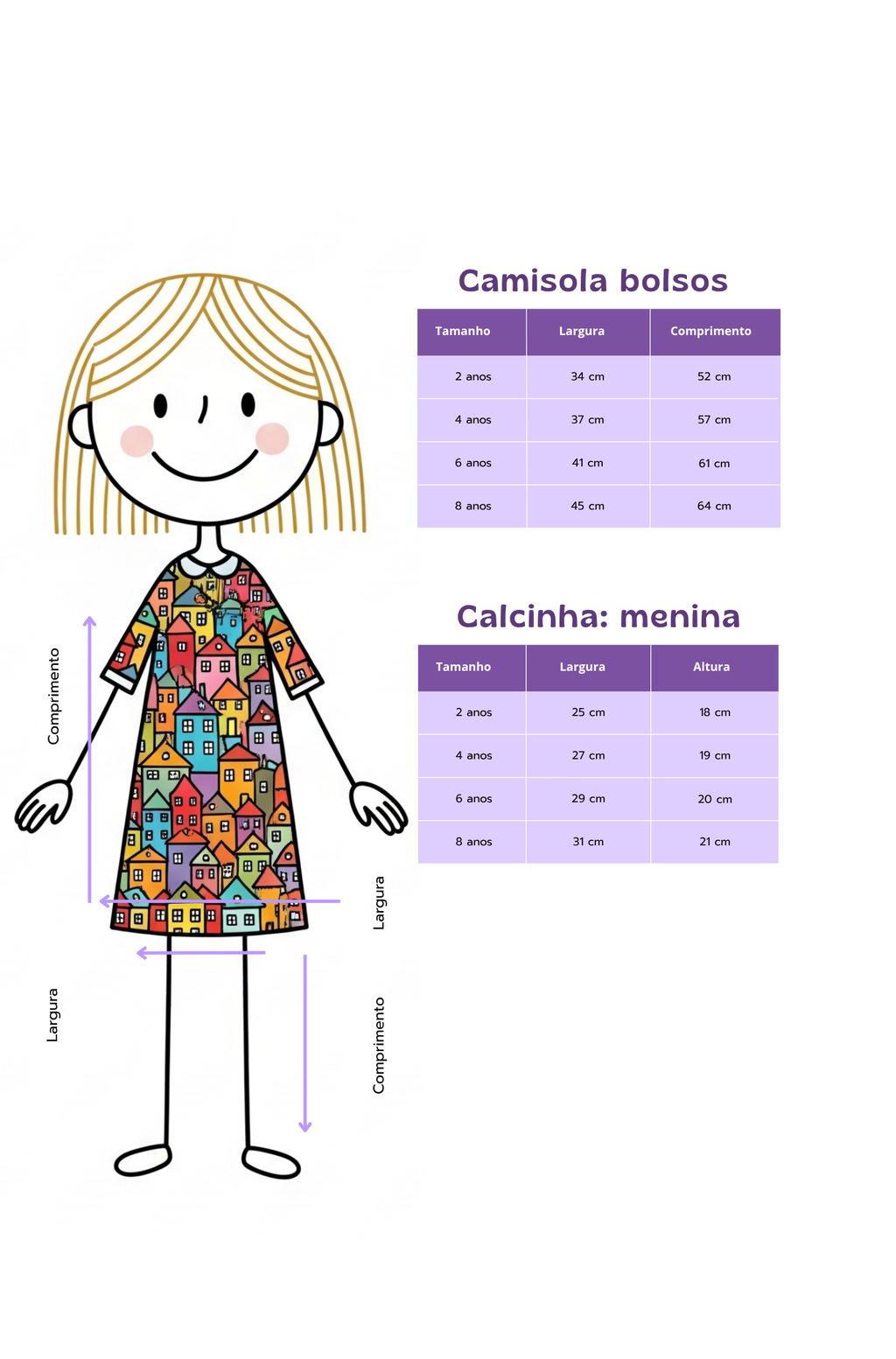 Conjunto Infantil Camisola Manga Longa e Calcinha Morada Doce Voilá | Feitas para dormir, perfeitas para brincar