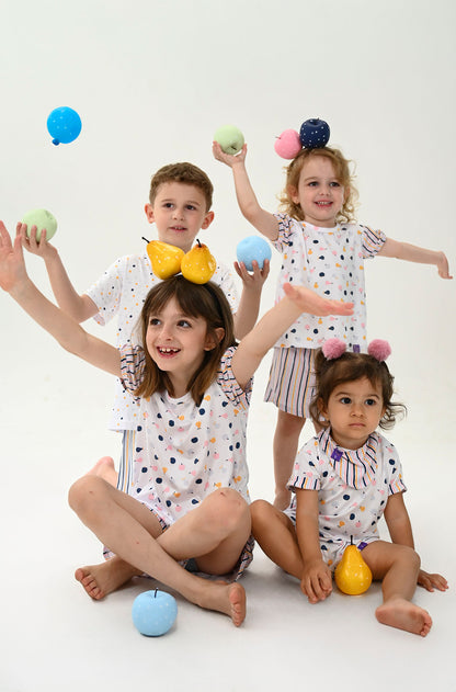 Conjunto Infantil Manga Curta Aquarela de Frutas