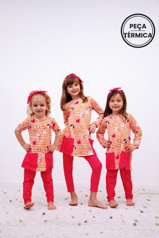 Conjunto Infantil Térmico Com Camisola Manga Longa e Legging Gata Vavá
