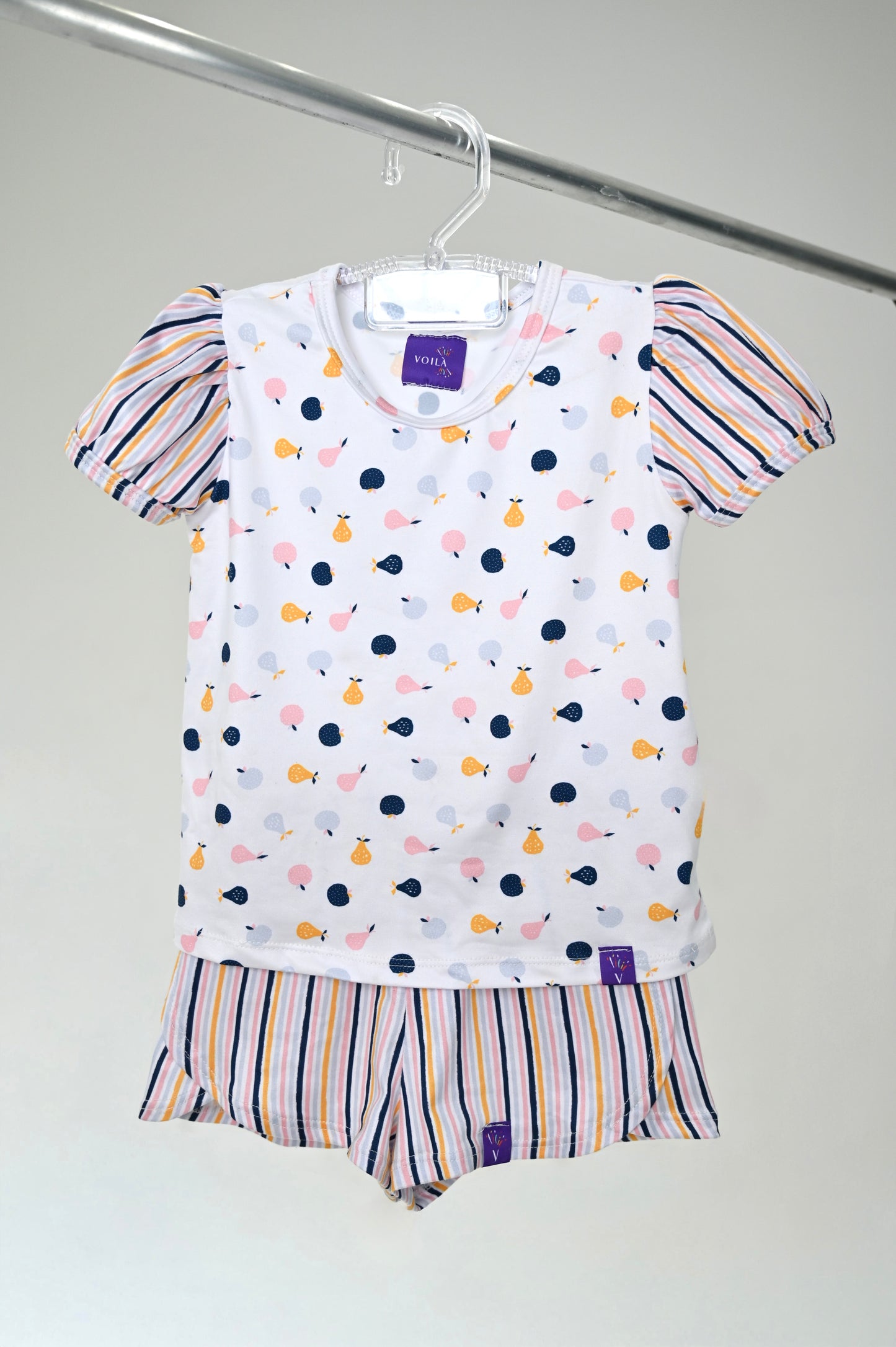 Conjunto Infantil Manga Curta Aquarela de Frutas