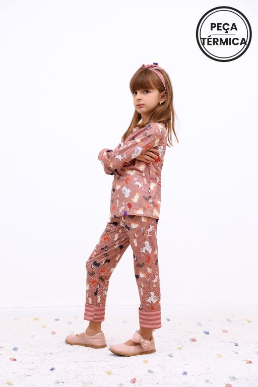 Conjunto Infantil Térmico Manga Longa e Calça Cachorrinha Viola