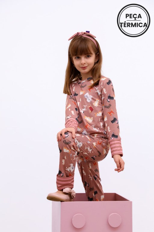 Conjunto Infantil Térmico Manga Longa e Calça Cachorrinha Viola